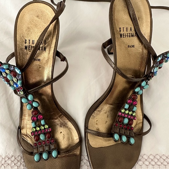 Stuart Weitzman metallic wrap sandals with stones - Picture 3 of 9